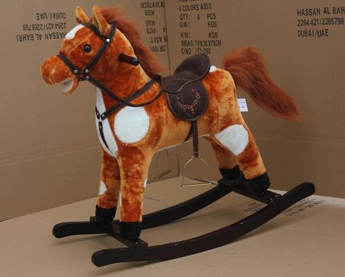 Plush Rocking Horse With Sound Moving Mouth and Tail For Children Ride on Playing
