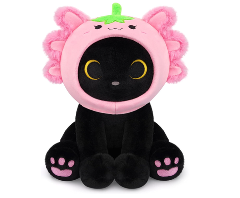 Mèo đen Plush dâu tây Axolotl Hooded stuffed animal