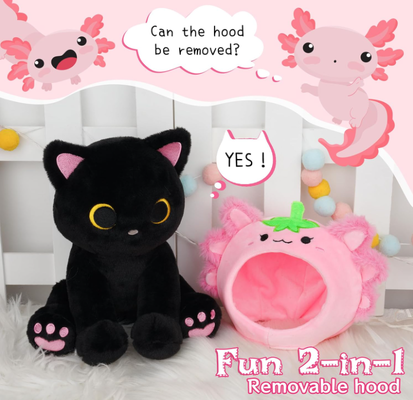 Mèo đen Plush dâu tây Axolotl Hooded stuffed animal