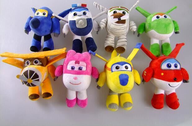 8 Style Cartoon Plush Toys 20cm Super Wings Airplane , Red / Green / Yellow Color