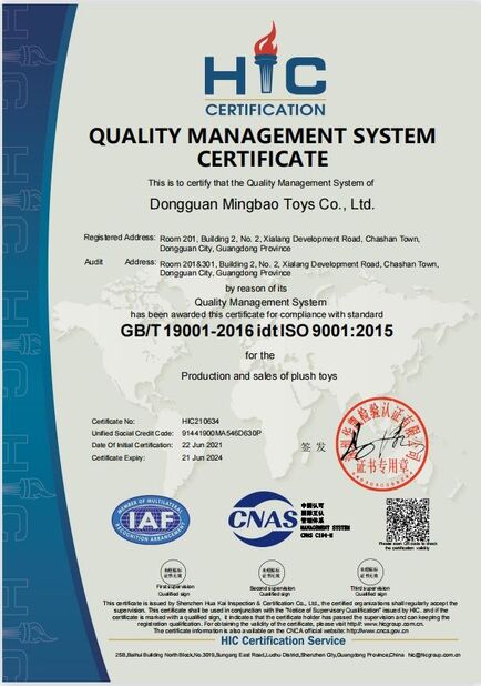 Trung Quốc Dongguan City Fuwang Toys Co., Ltd Chứng chỉ
